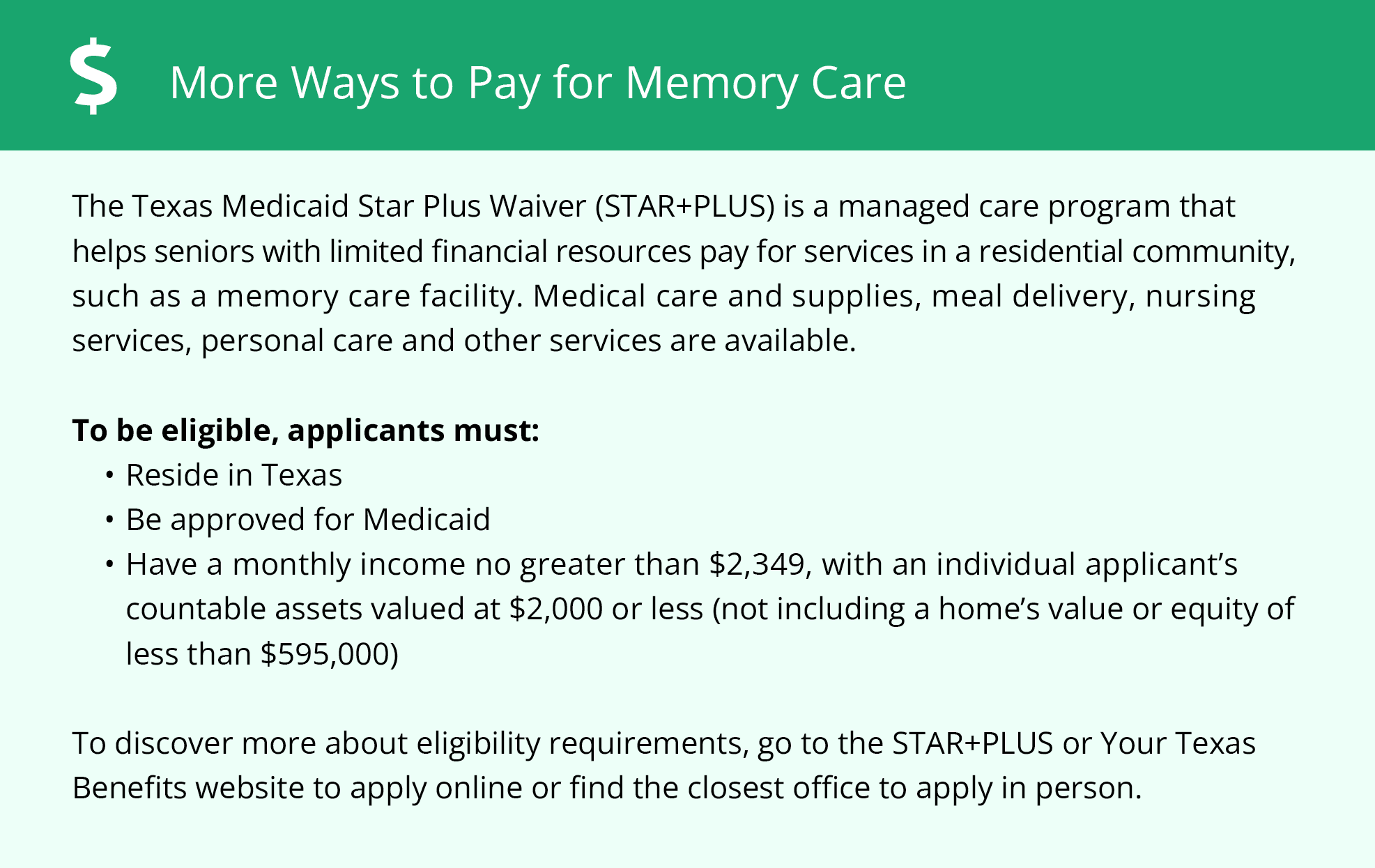 More Ways to Pay for Memory Care - Texas