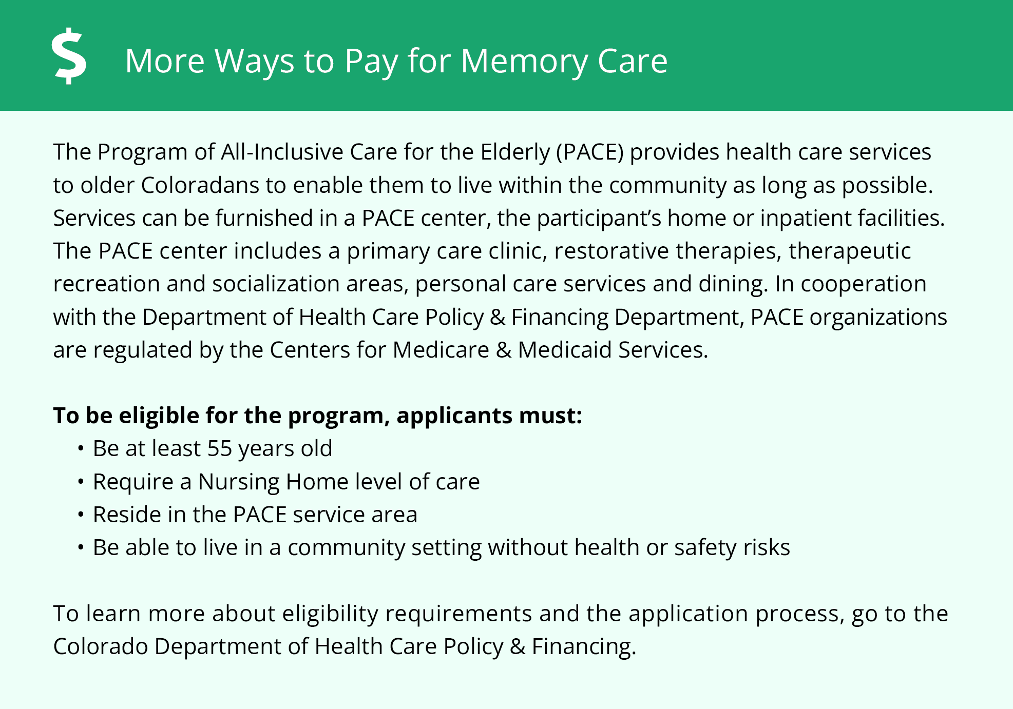 More ways to pay for memory care in Colorado