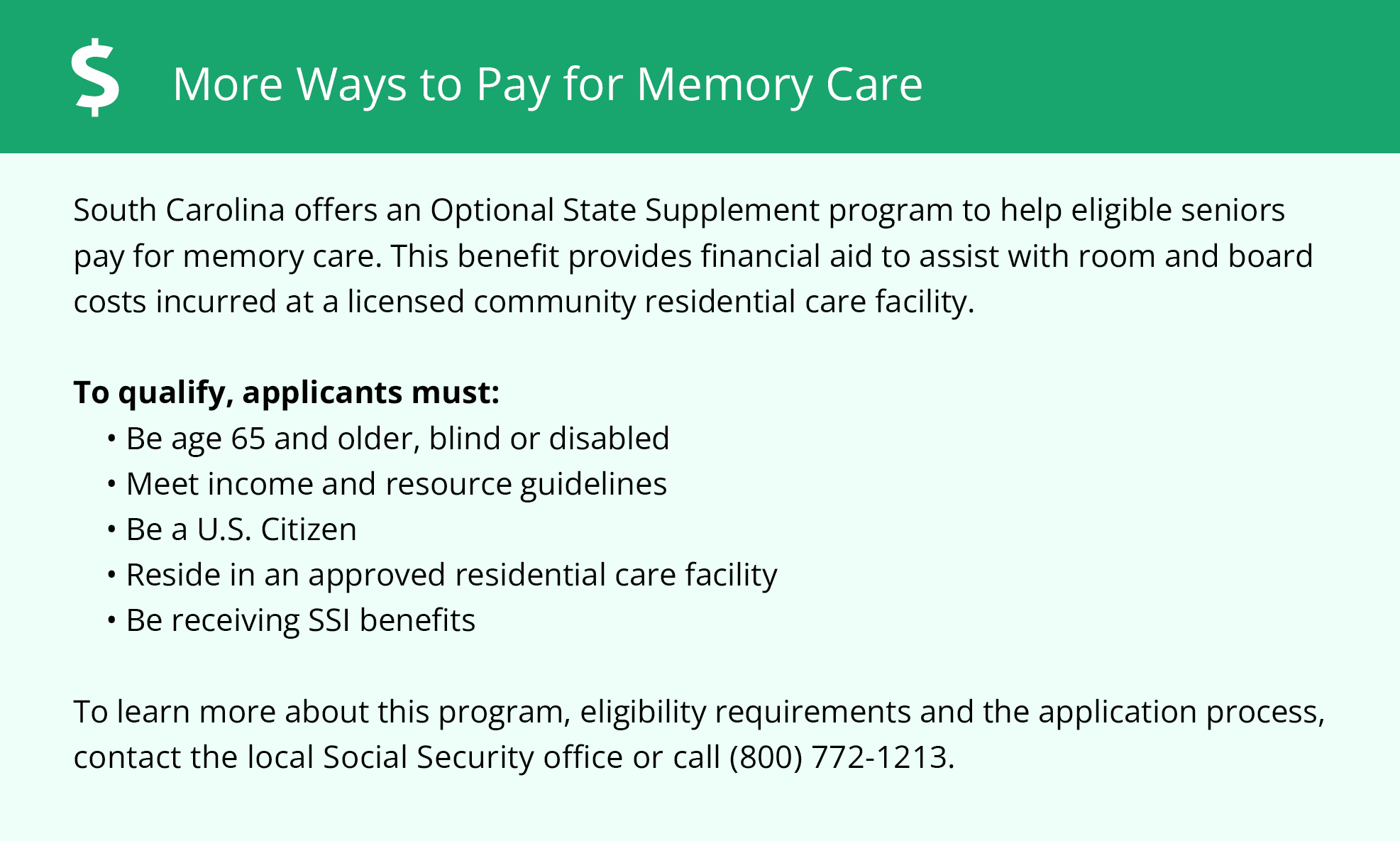 More Ways to Pay for Memory Care - South Carolina