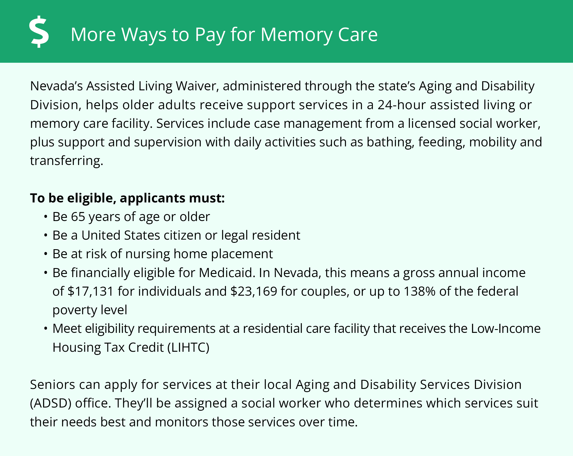More ways to pay for memory care in NV