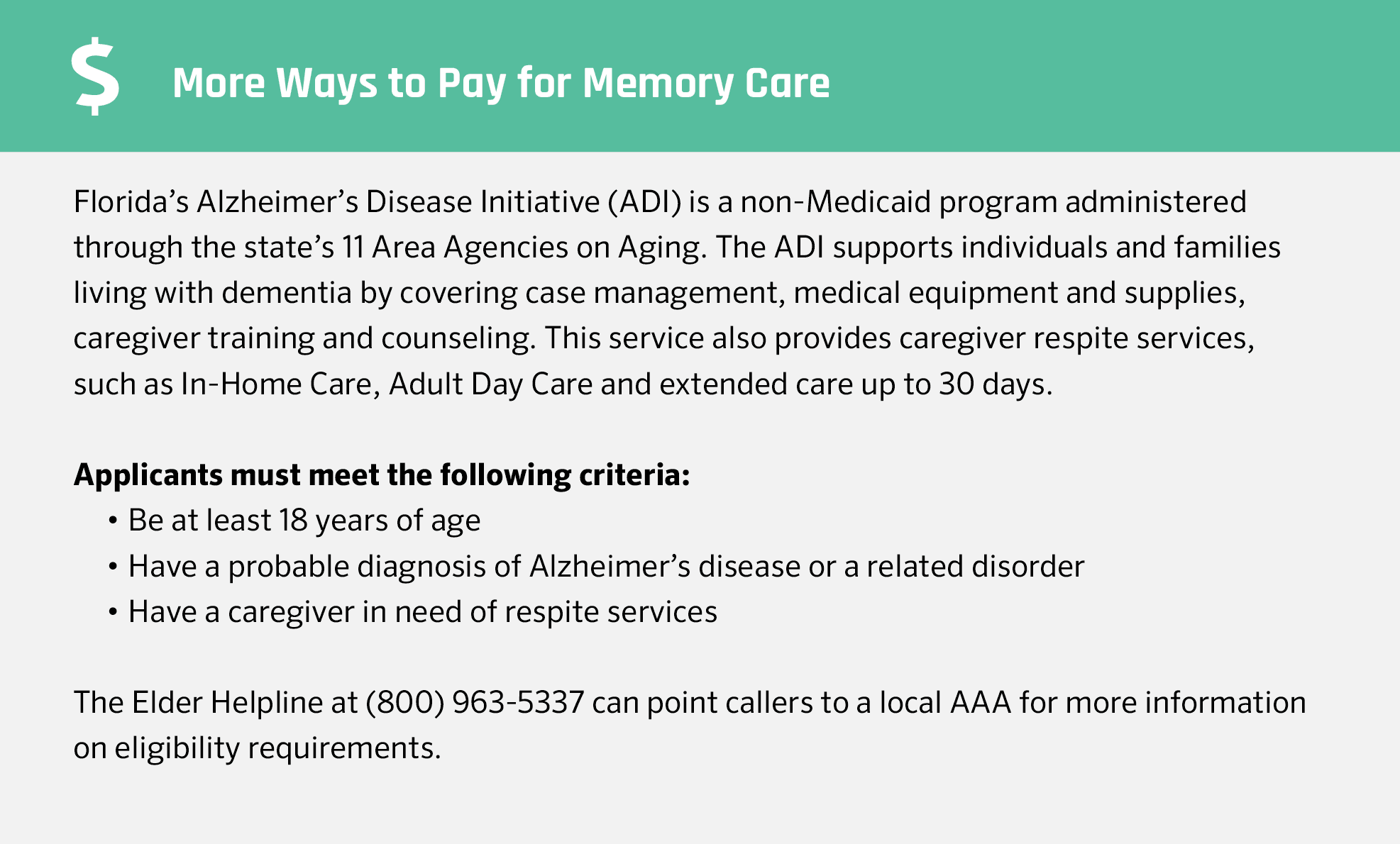 More ways to pay for memory care in Florida