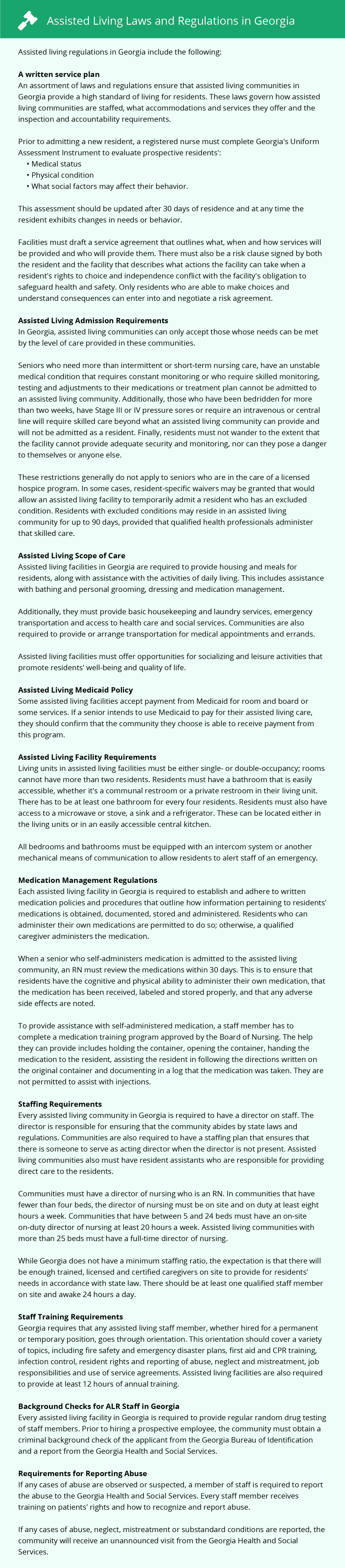 Assisted Living Laws and Regulations in Georgia