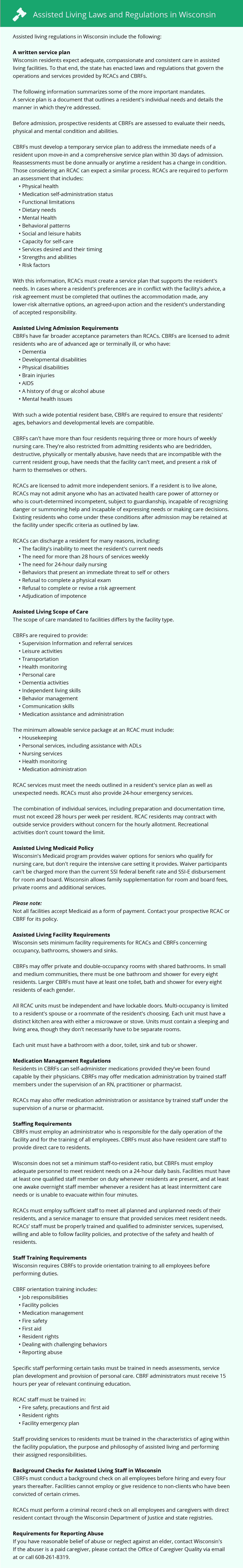 Assisted Living Laws and Regulations in Wisconsin