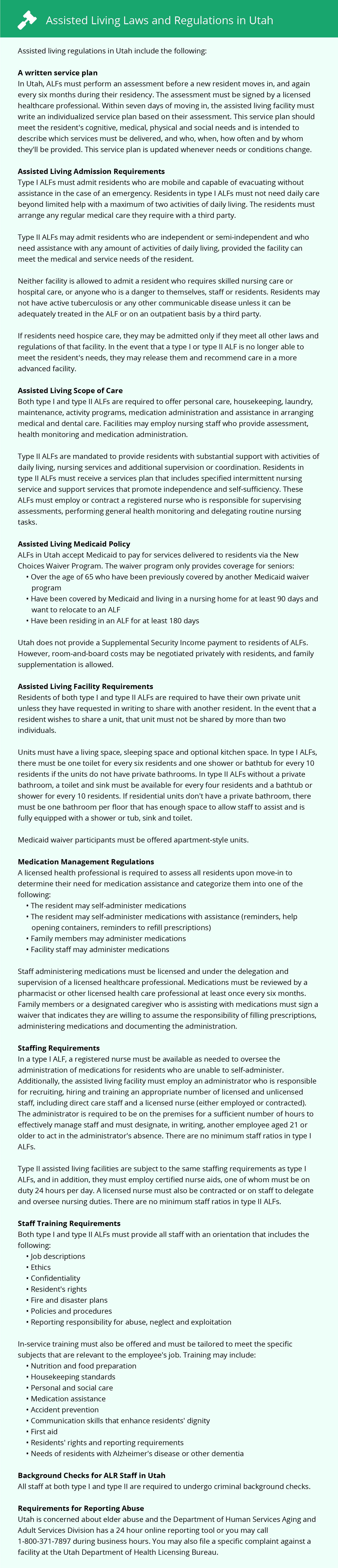 Assisted Living Laws and Regulations in Utah