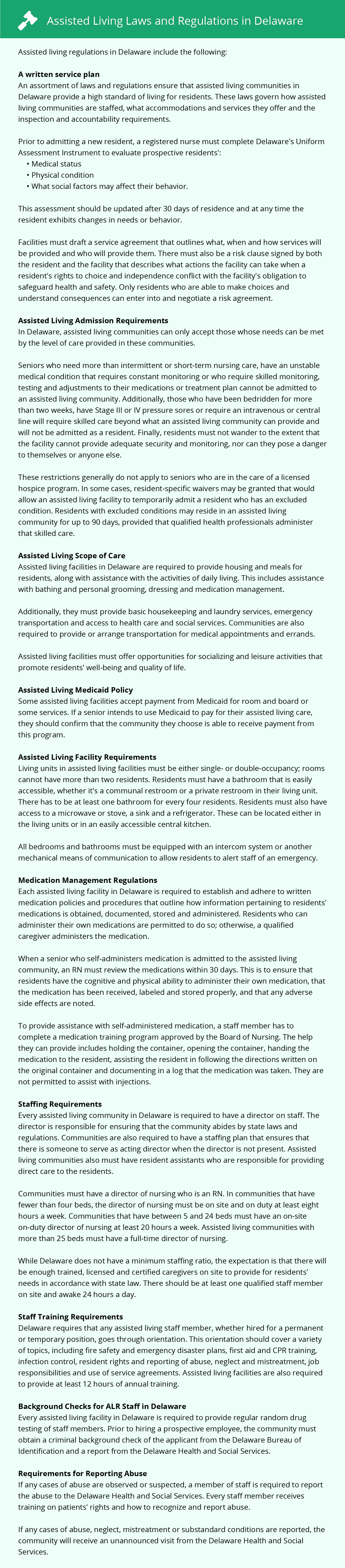Assisted Living Laws and Regulations in Delaware