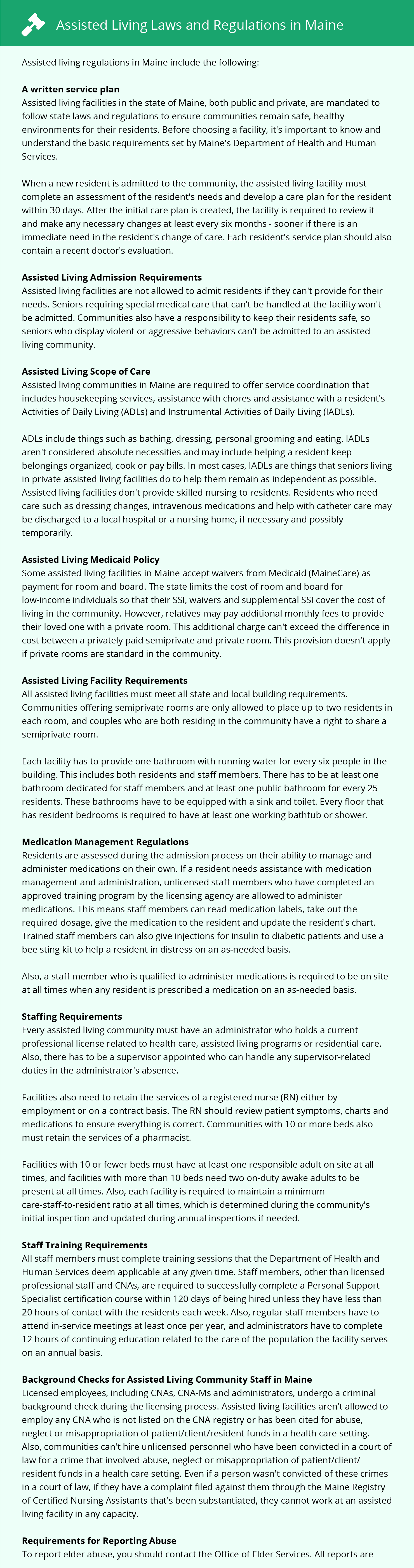 Assisted Living Laws and Regulations in Maine