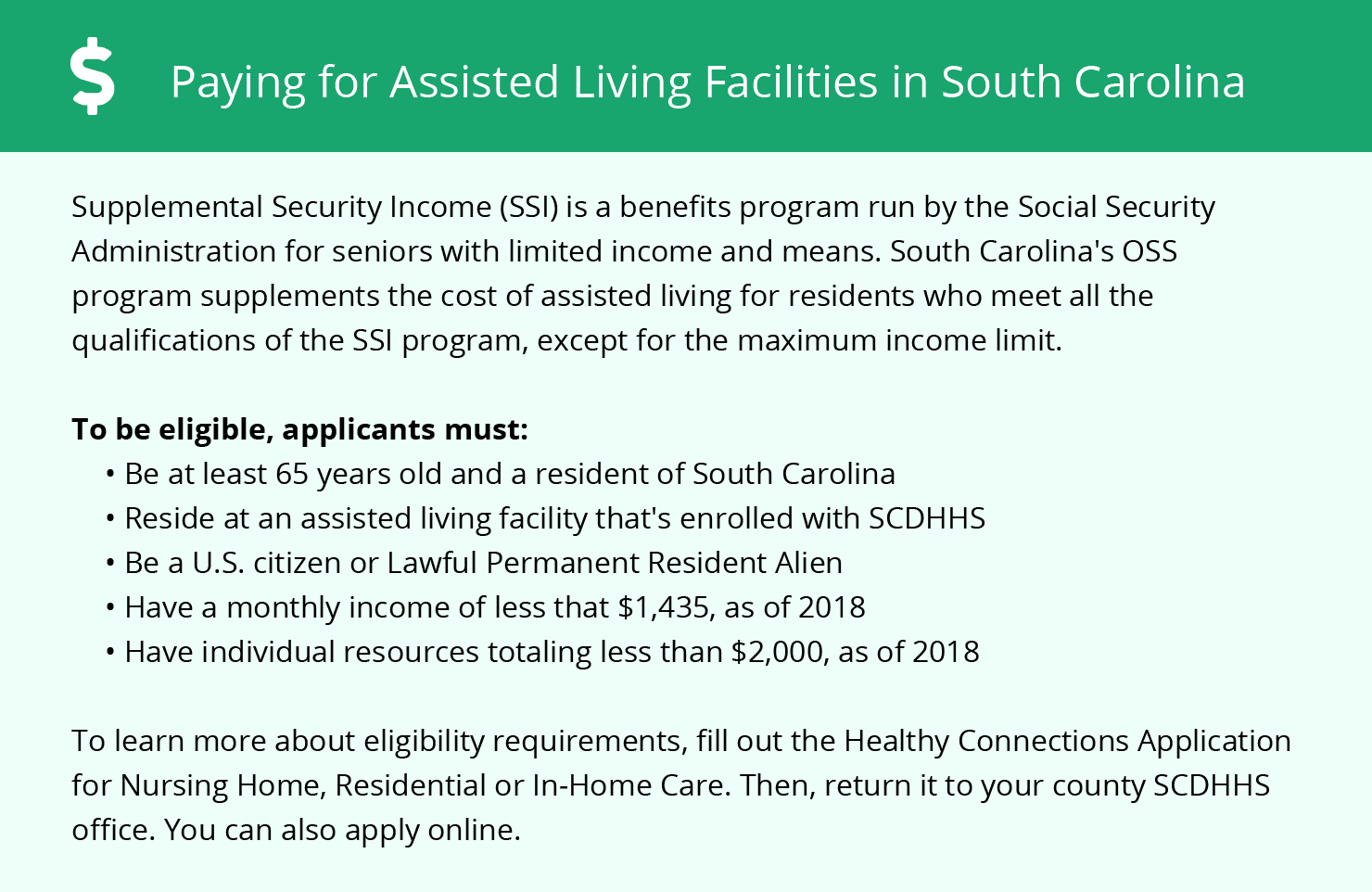 Paying for Assisted Living Facilities in South Carolina