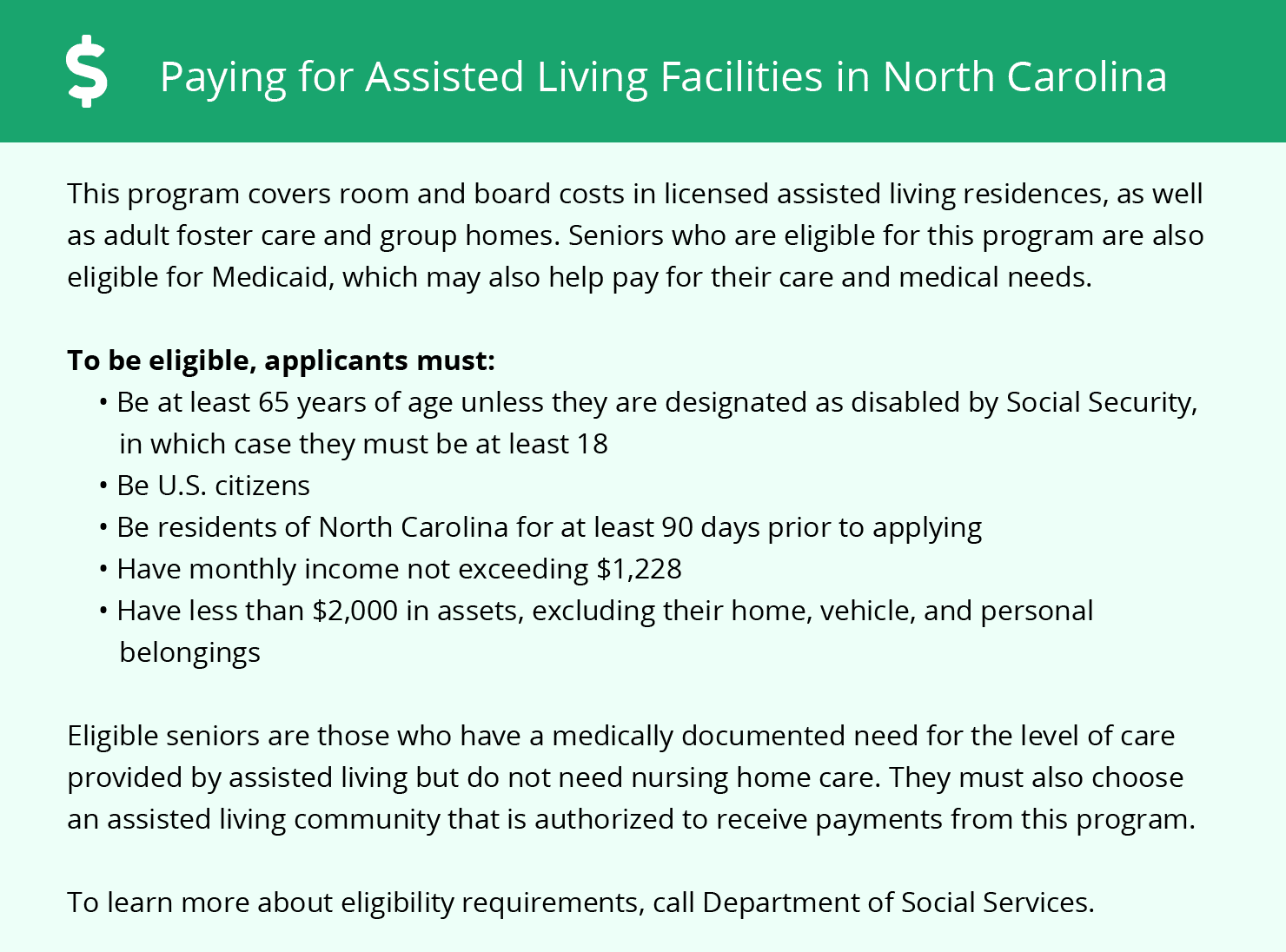 Paying for Assisted Living Facilities in North Carolina