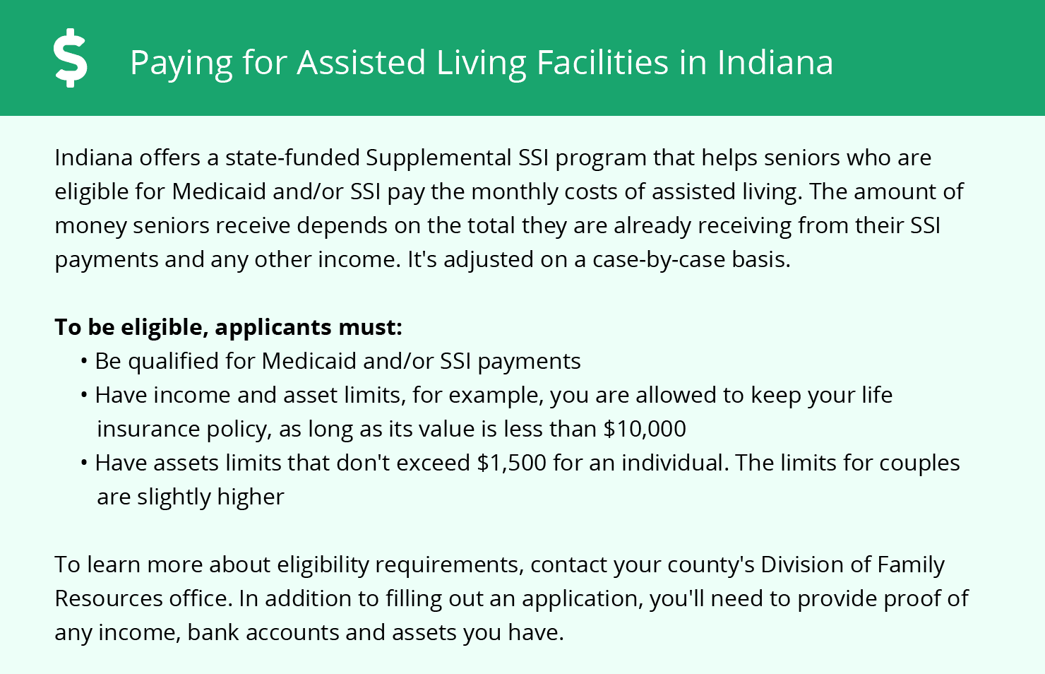 Paying for Assisted Living Facilities in Indiana