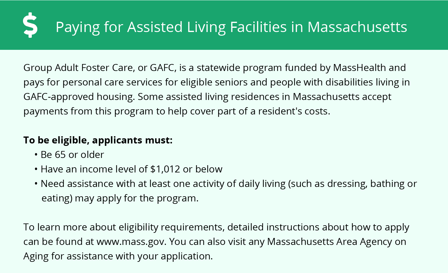 Paying for Assisted Living Facilities in Massachusetts