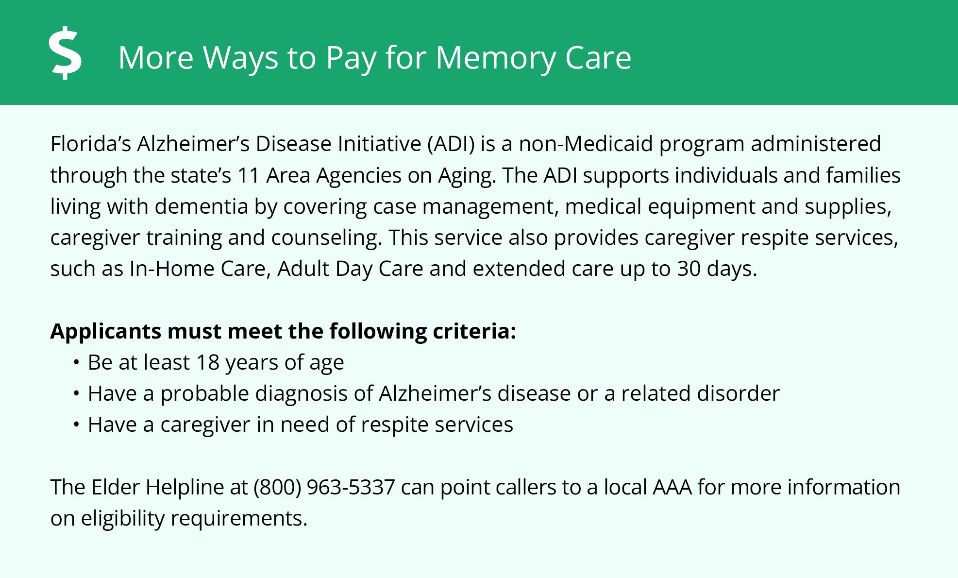 More ways to pay for memory care in Florida