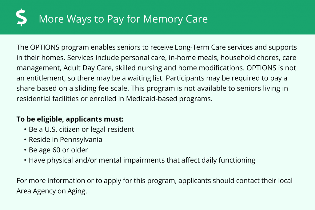 More ways to pay for memory care in PA
