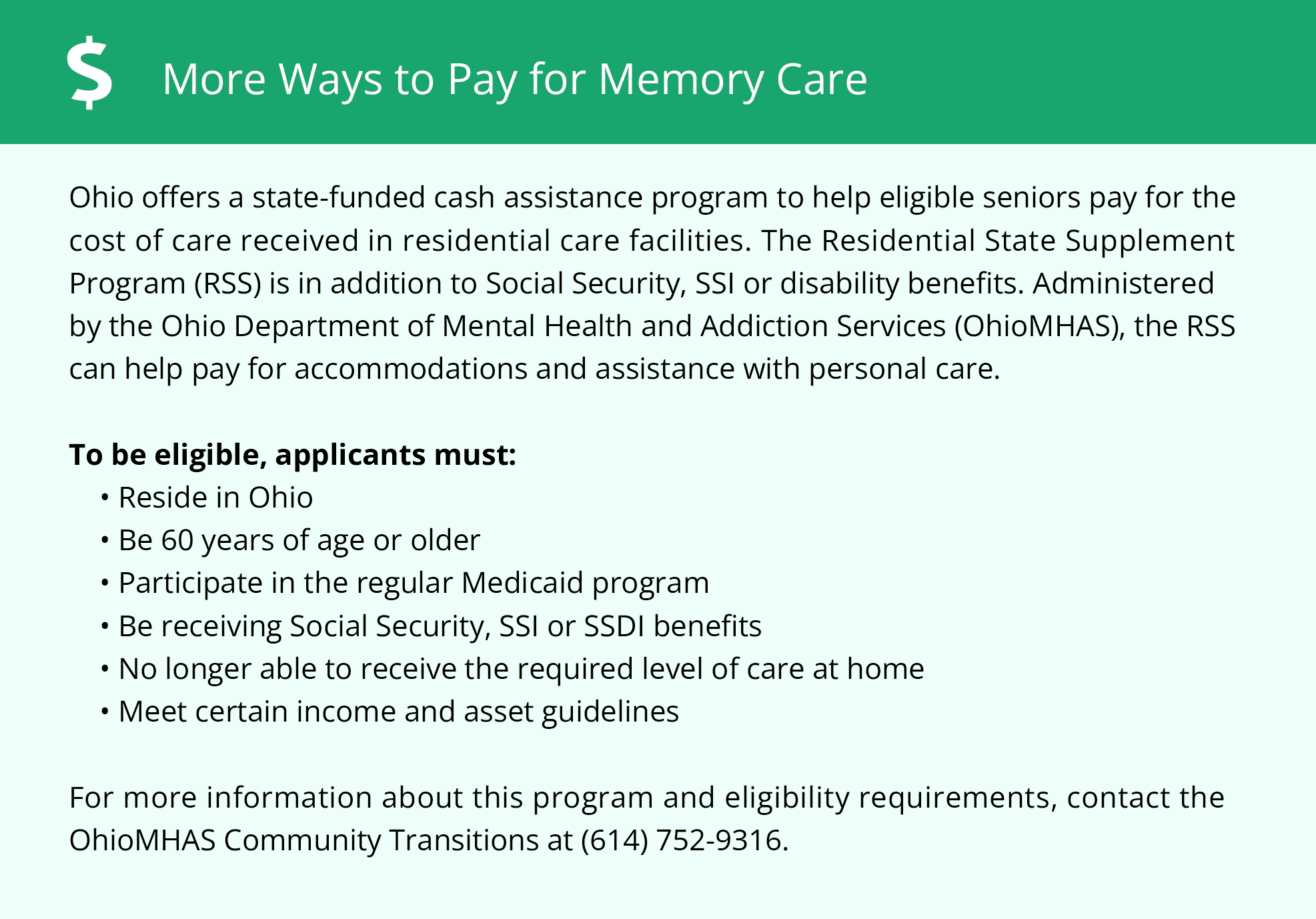 More ways to pay for memory care in OH