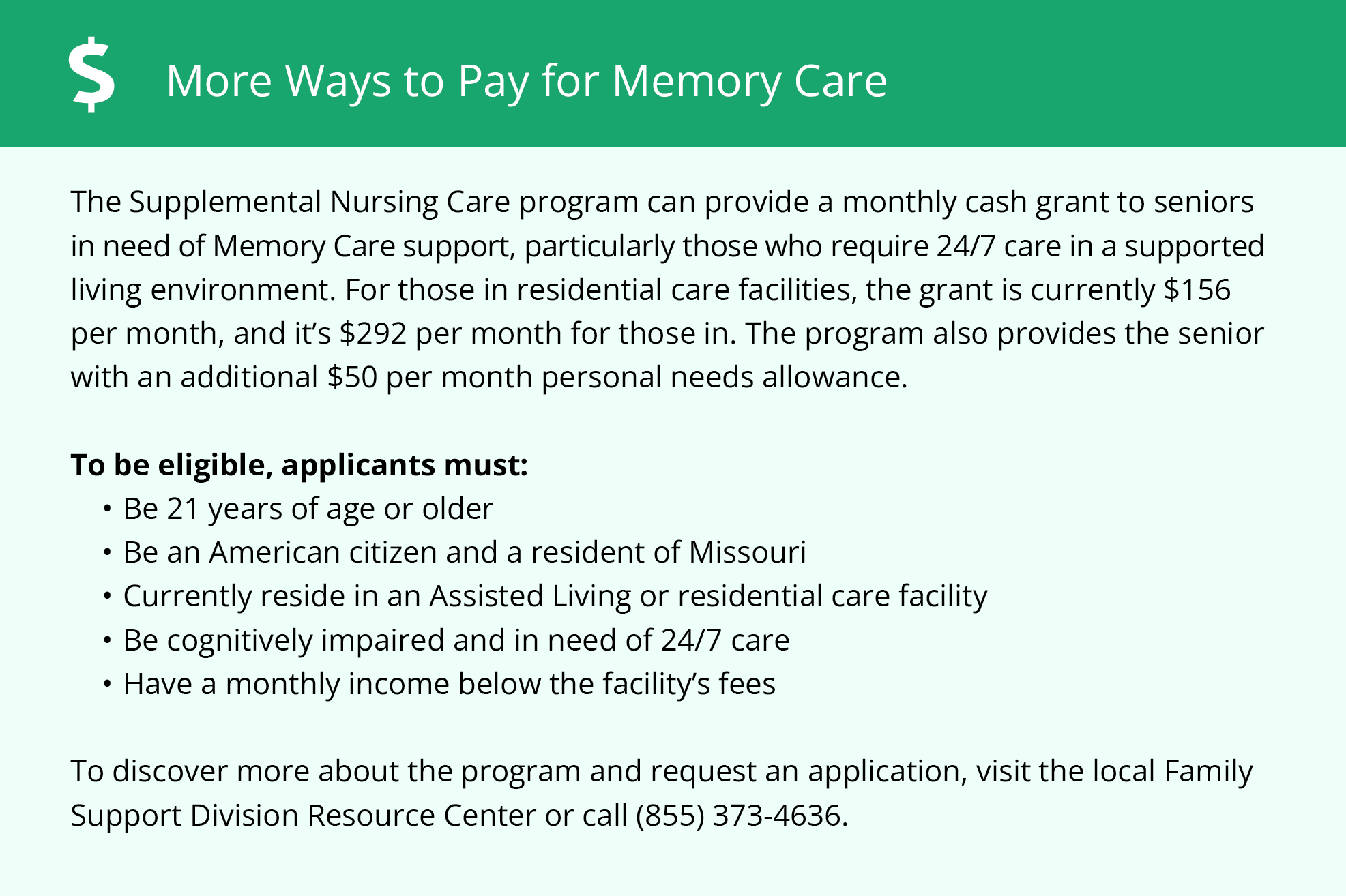 More Ways to Pay for Memory Care - Missouri