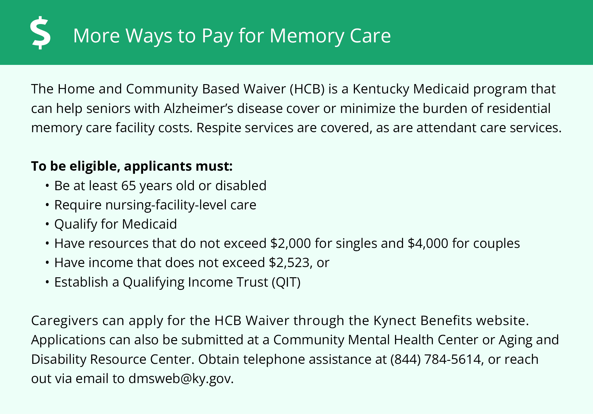More ways to pay for memory care in KY