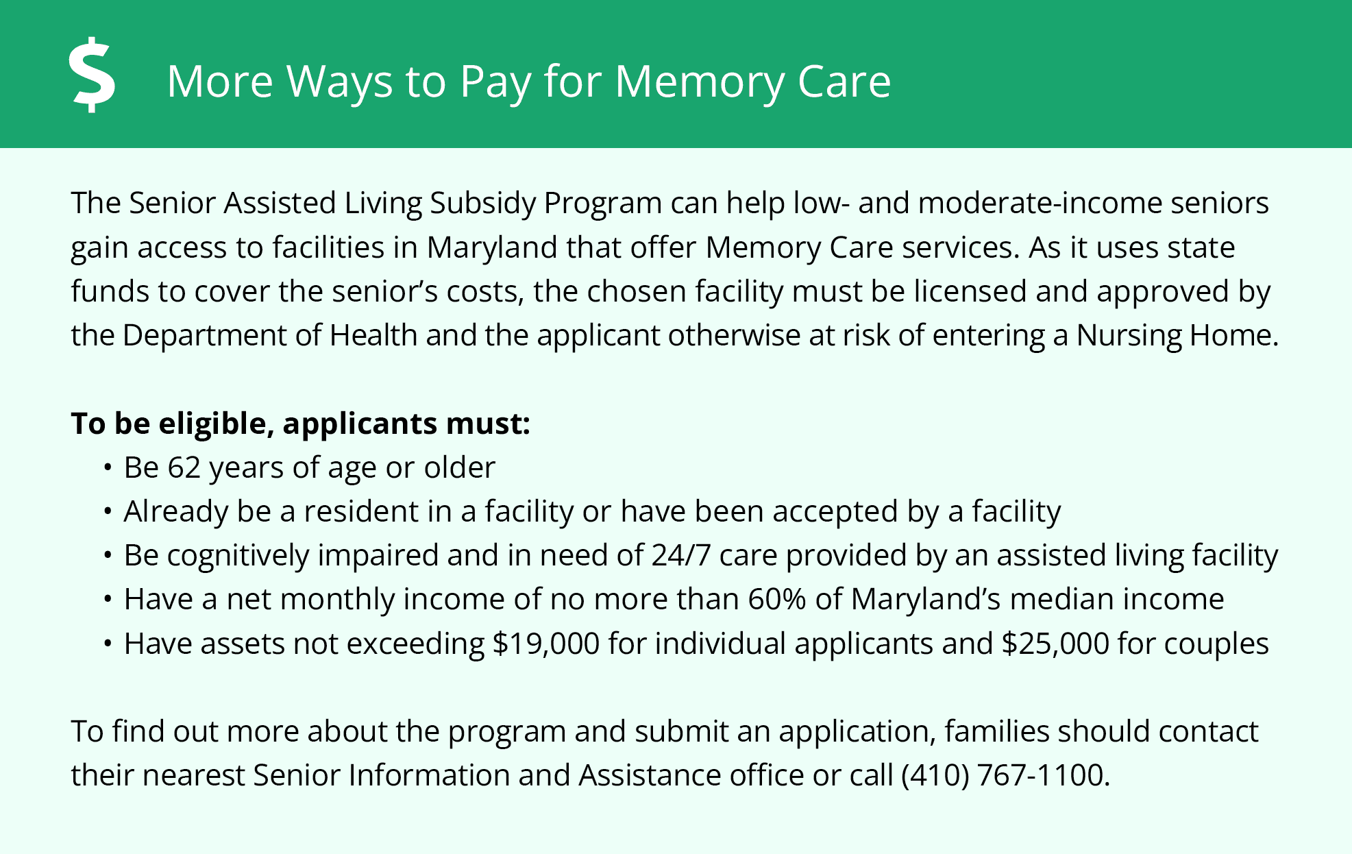 More ways to pay for memory care in MD