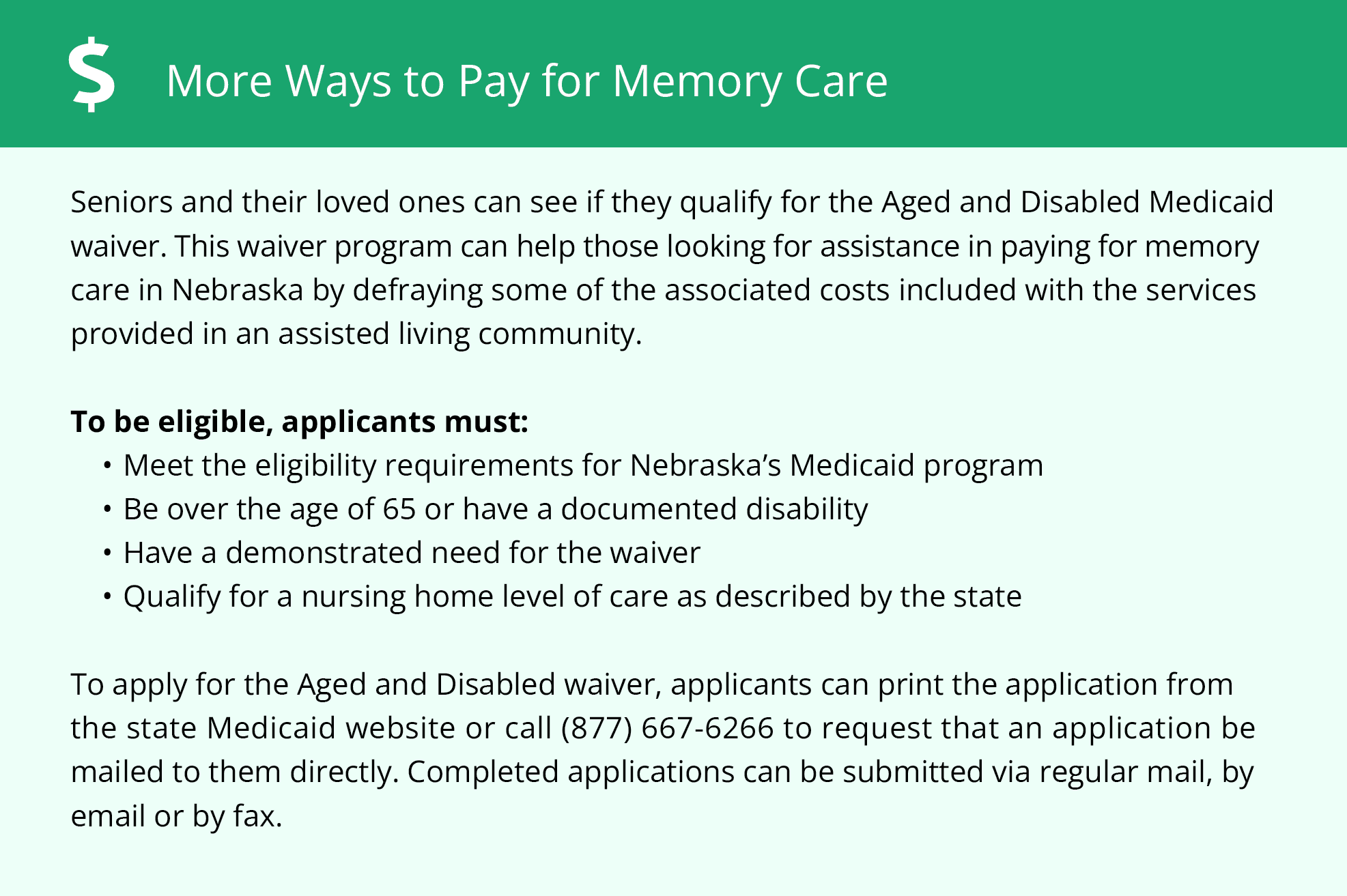 More Ways to Pay for Memory Care in Nebraska