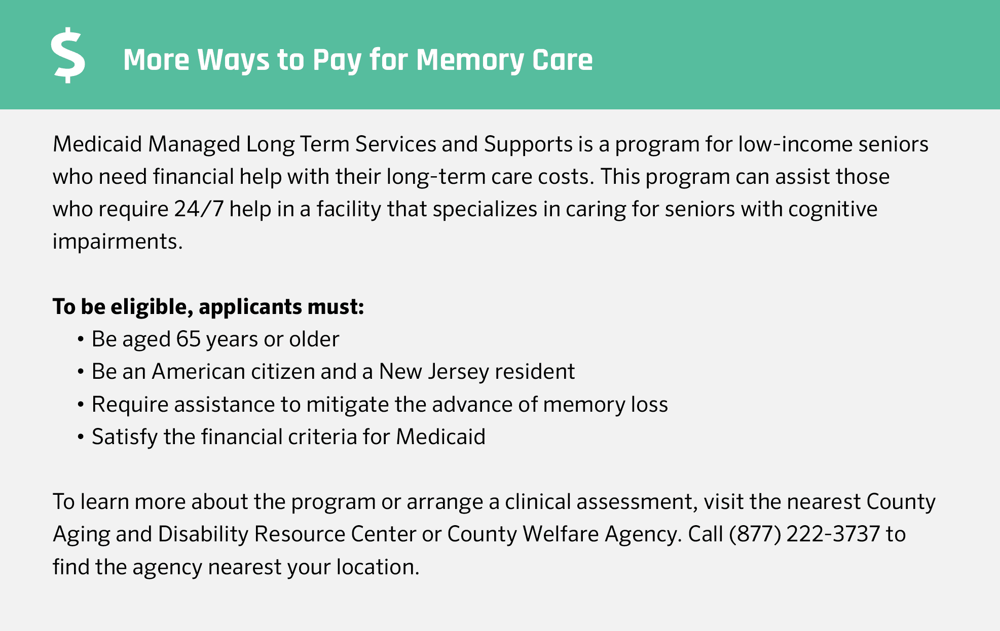 More ways to pay for memory care in New Jersey