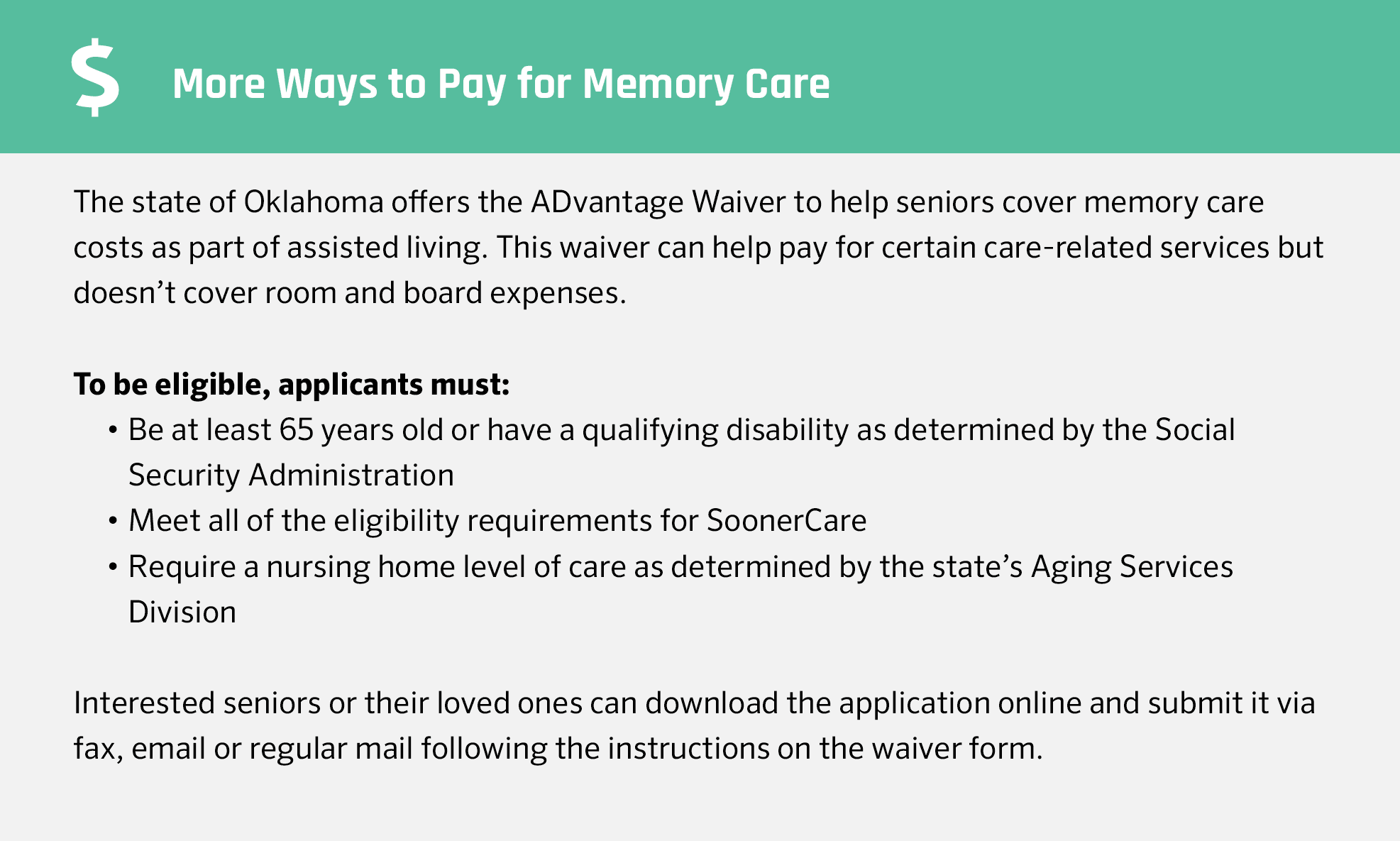 More ways to pay for memory care in Oklahoma