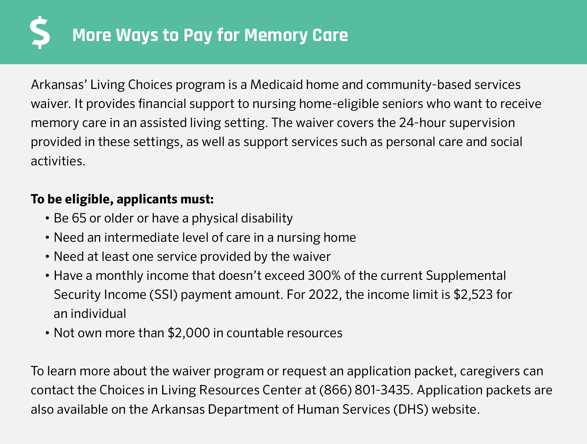 More ways to pay for memory care in Arkansas