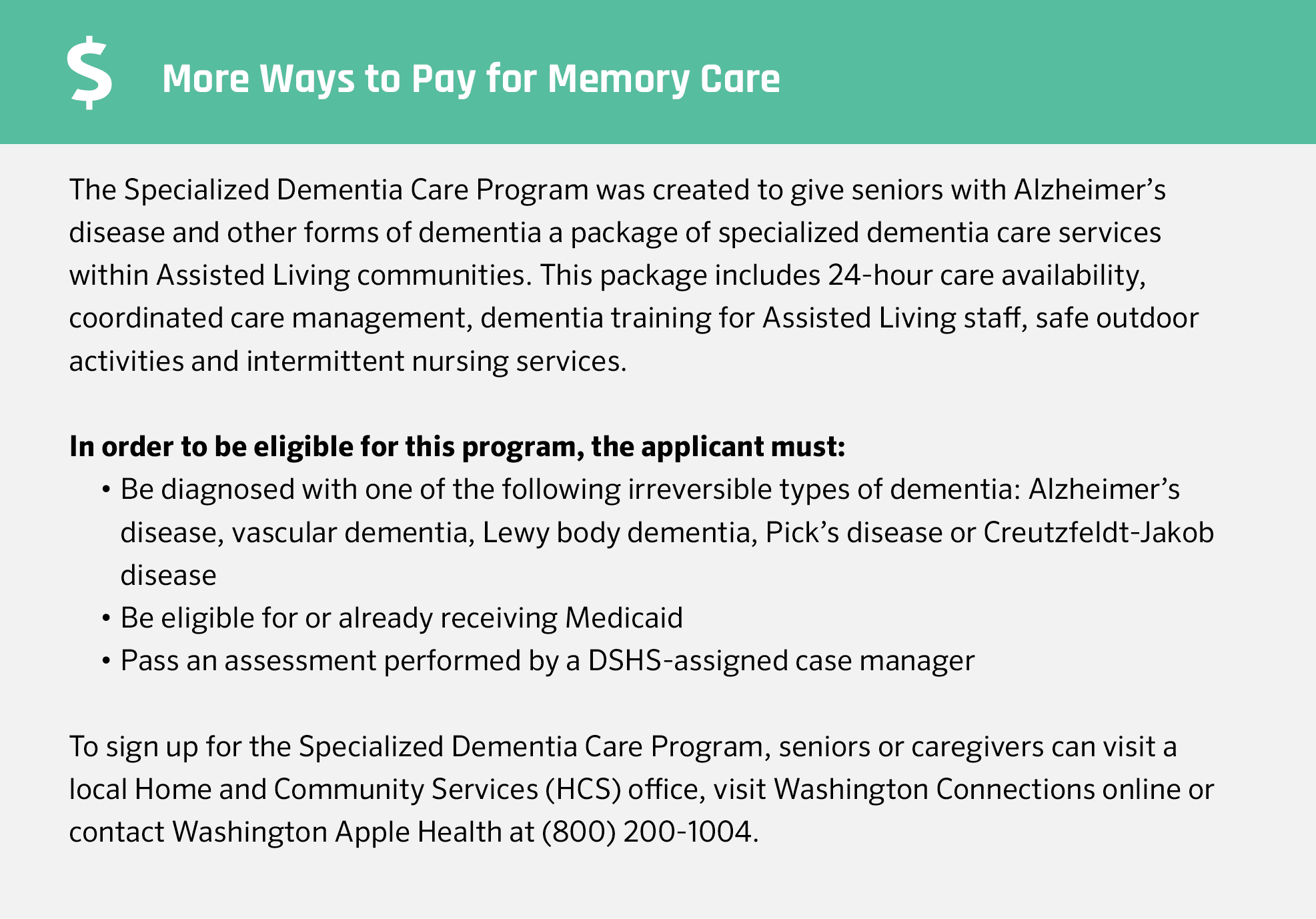 Financial Assistance for Memory Care in Washington