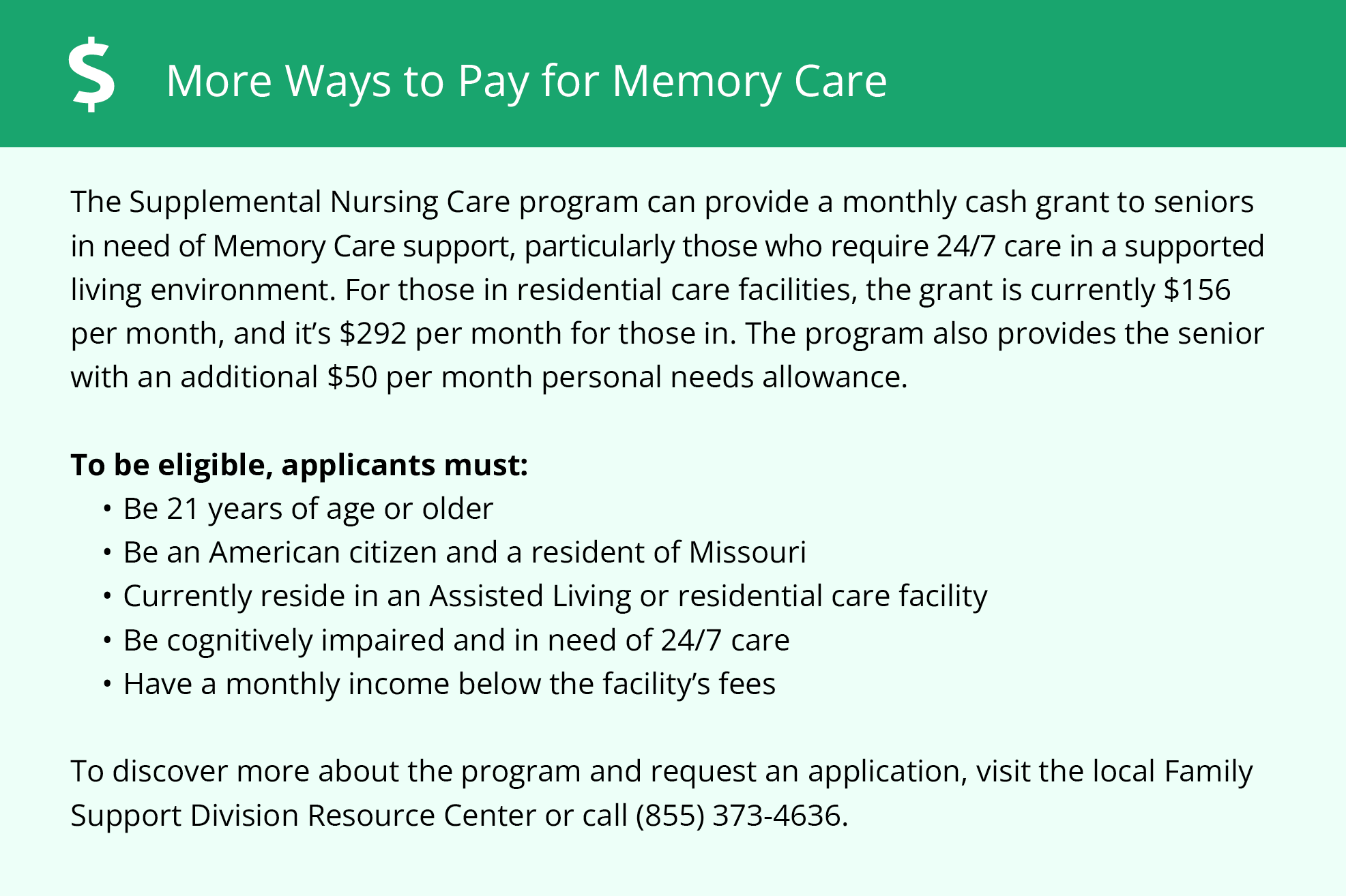 More Ways to Pay for Memory Care - Missouri