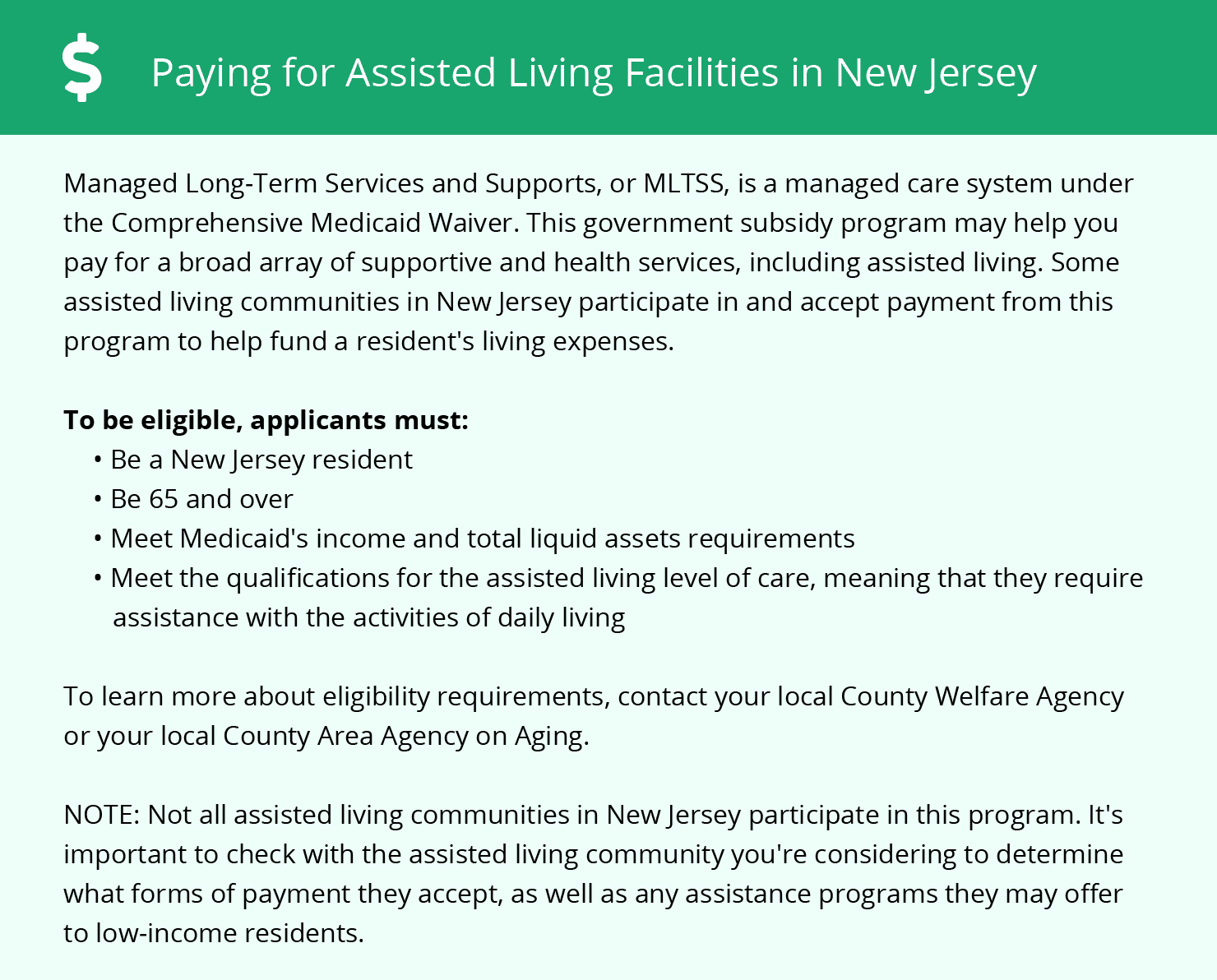 Paying for Assisted Living Facilities in New Jersey