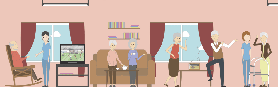 An illustration of elders across a continuum of care in Assisted Living
